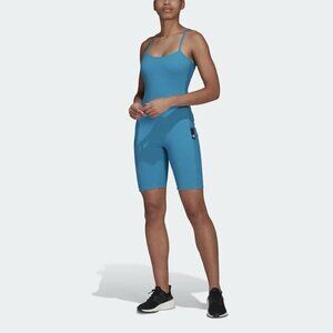 Adidas Womens Studio Lounge Ribbed Jumpsuit Sz Medium Blue Yoga Wrestling Gym